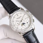 Patek Philippe Complications 42mm 9100 Movement 316L Steel Crocodile Leather Strap Silver Case Watch